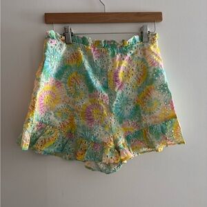 Revolve Lovers + Friends Charlotte Tie Dye Eyelet Ruffle Shorts